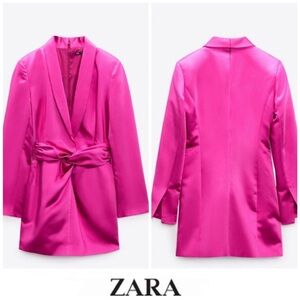 Zara Women's Fuchsia Satin Blazer Dress